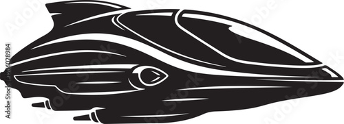 Futuristic spaceship, sleek black vector illustration, sci-fi vehicle, futuristic transportation