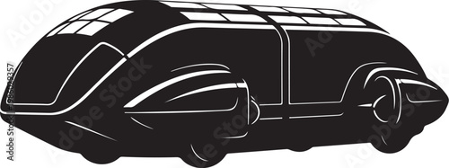 Vintage camper van, retro caravan, black motorhome, travel trailer icon