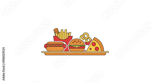 Colorful illustration of fast food items.