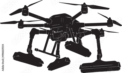 Drone, quadcopter, aerial, cleaning, broom, sweeper, vector