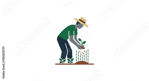 Man planting a sapling outdoors.