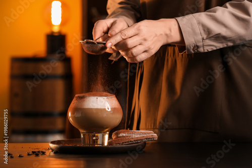 Female bartender with sieve...