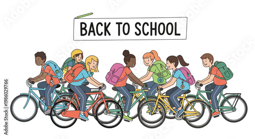 Group of people riding bicycles cycling together illustration