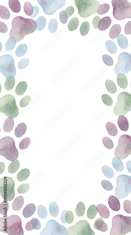 Fototapeta premium Watercolor oval shapes frame border in soft pastel colors on white background. Abstract artistic design for invitations, cards and decorative projects.