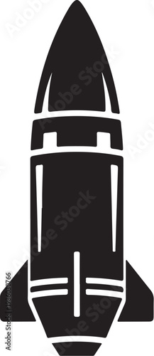 Black rocket icon, space shuttle symbol, vector illustration, minimalist design