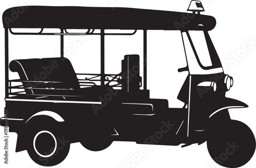 Tuk Tuk, Vector Tuk Tuk Silhouette, Black Tuk Tuk Icon, Transportation Illustration