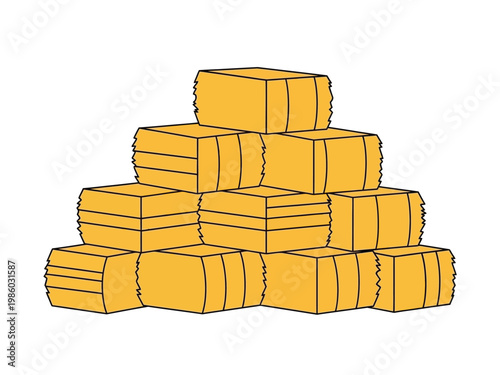 Stack of Rectangular Hay Bales in a Pyramid Formation.