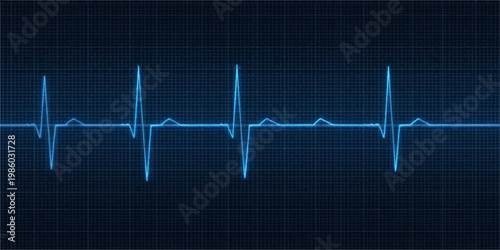 A blue medical monitor displays a healthy life pulse where an EKG heartbeat wave transforms into a graphic heart shape on an electrocardiogram cardiology chart