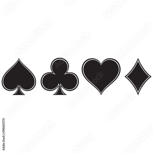 Playing Card Suit Symbols Set with Spade Club Heart and Diamond Icons in Flat Design Vector Style for Casino and Gambling