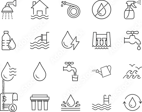 Line icons related to saving water