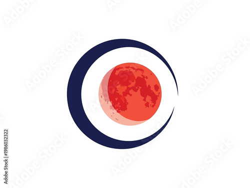 Stylized Red Moon Crescent Symbol.