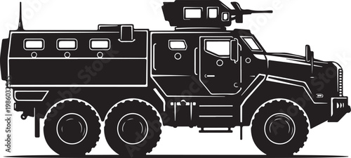 Military truck, armored vehicle, tactical transport, black silhouette
