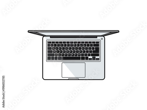 Top View of an Open Modern Laptop Computer Keyboard and Trackpad.