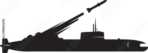 Black submarine vector, military submarine icon, underwater vessel silhouette, naval warfare graphics