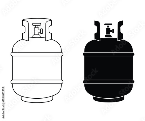 Four stylized gas cylinders in black red and outline styles 
