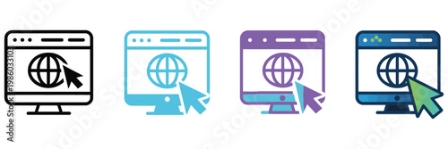 Web portal icon collection set, multiple styles, website and digital platform navigation symbols, login dashboard and online portal interface icons, clean modern vector illustration.