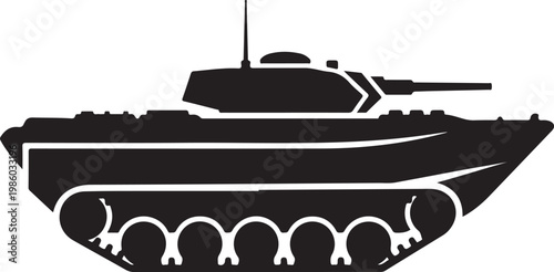 Military tank, black silhouette, armored vehicle, combat machine, warfare icon