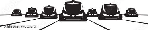 Black, modern, sleek bumper car icons, set of 7, vector graphics