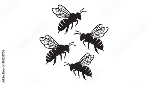 black and white silhouette set of bee very high quality vector illustration.