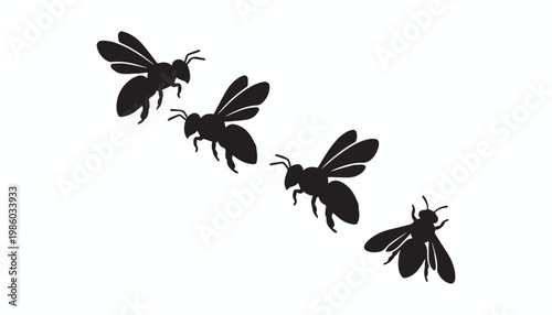 black and white silhouette set of bee very high quality vector illustration.