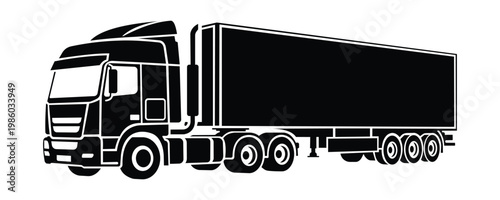 Vector semi-truck silhouette, black on white background