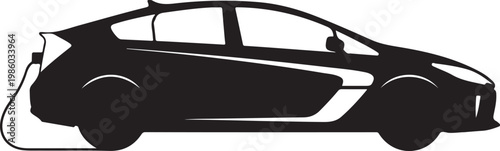 Electric car, eco friendly vehicle, black silhouette, charging, automotive