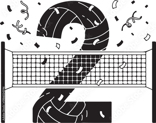 Volleyball, shattered volleyball, broken ball, sports vector icon, black and white