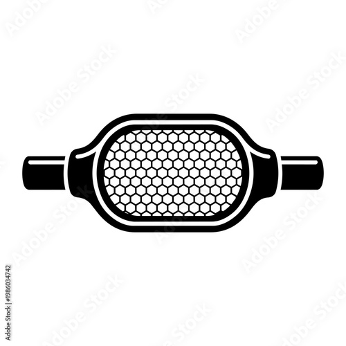 Black Silhouette Oval Cutaway Catalytic Converter Vector Icon 