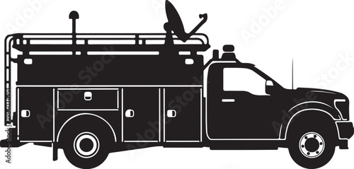 Fire truck, emergency vehicle, rescue truck, silhouette, black and white, vector icon