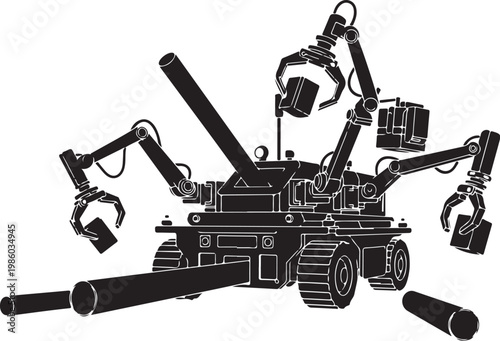 Industrial robotic arm, mechanical assembly line, robotic manufacturing, industrial automation