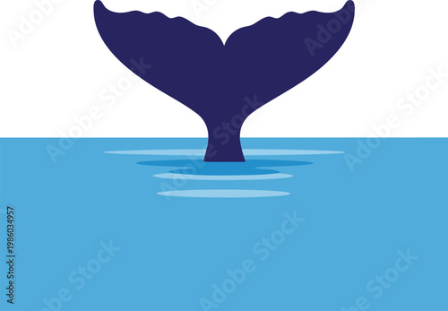 Whale tail in blue water ocean marine life