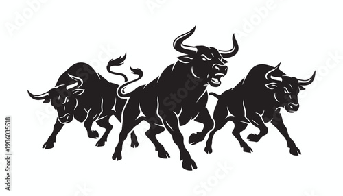 black and white silhouette set of Angry Bull very high quality vector illustration.