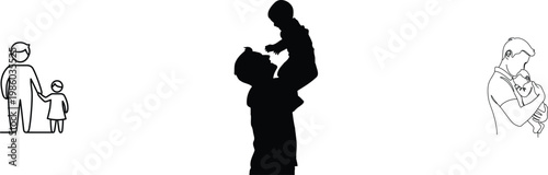 Touching fathers day illustration father and child silhouette with heart shaped tree