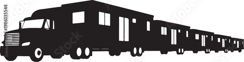 Black semi-truck trailer vector, industrial transportation silhouette, cargo truck icon, vehicle graphics