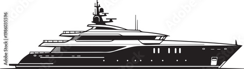 Luxury yacht, mega yacht, black yacht, vector boat, sailing yacht, modern yacht