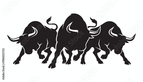black and white silhouette set of Angry Bull very high quality vector illustration.