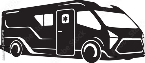 Black ambulance vector icon, emergency medical vehicle, paramedic transport, rescue van