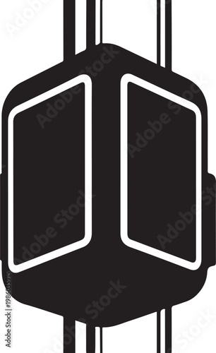 Black cable car, vector illustration, transportation icon, urban travel symbol