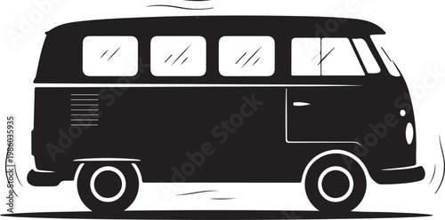 Black van, vintage Volkswagen bus, classic vehicle, transportation icon