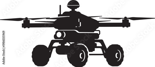 Drone, quadcopter, UAV, robotic aircraft, black silhouette, vector icon