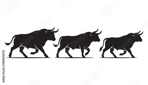 black and white silhouette set of Angry Bull very high quality vector illustration.