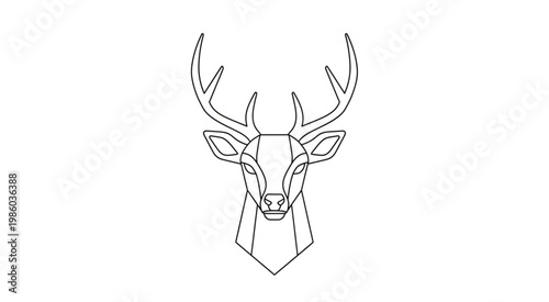 A geometric line drawing depicts a deer head with antlers.