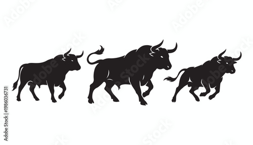 black and white silhouette set of Angry Bull very high quality vector illustration.