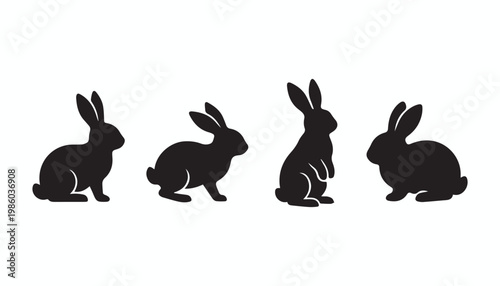 black and white silhouette set of Bunny very high quality vector illustration.