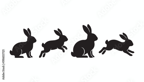 black and white silhouette set of Bunny very high quality vector illustration.