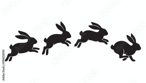 black and white silhouette set of Bunny very high quality vector illustration.