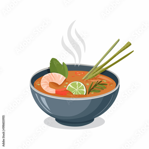 Eine aromatische, scharfe Tom Yum Goong Suppe mit saftigen Garnelen und zartem Fisch