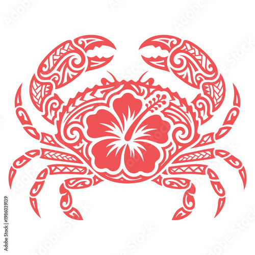 Red Crab with Hibiscus Flower Design.