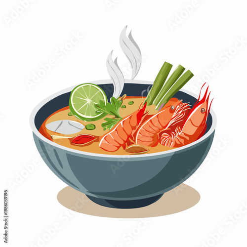 Eine aromatische, scharfe Tom Yum Goong Suppe mit saftigen Garnelen und zartem Fisch