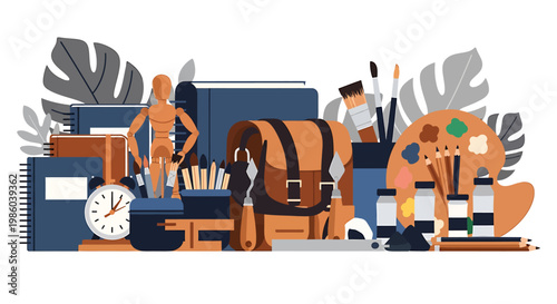 Art supplies and creative tools arranged for inspiration.